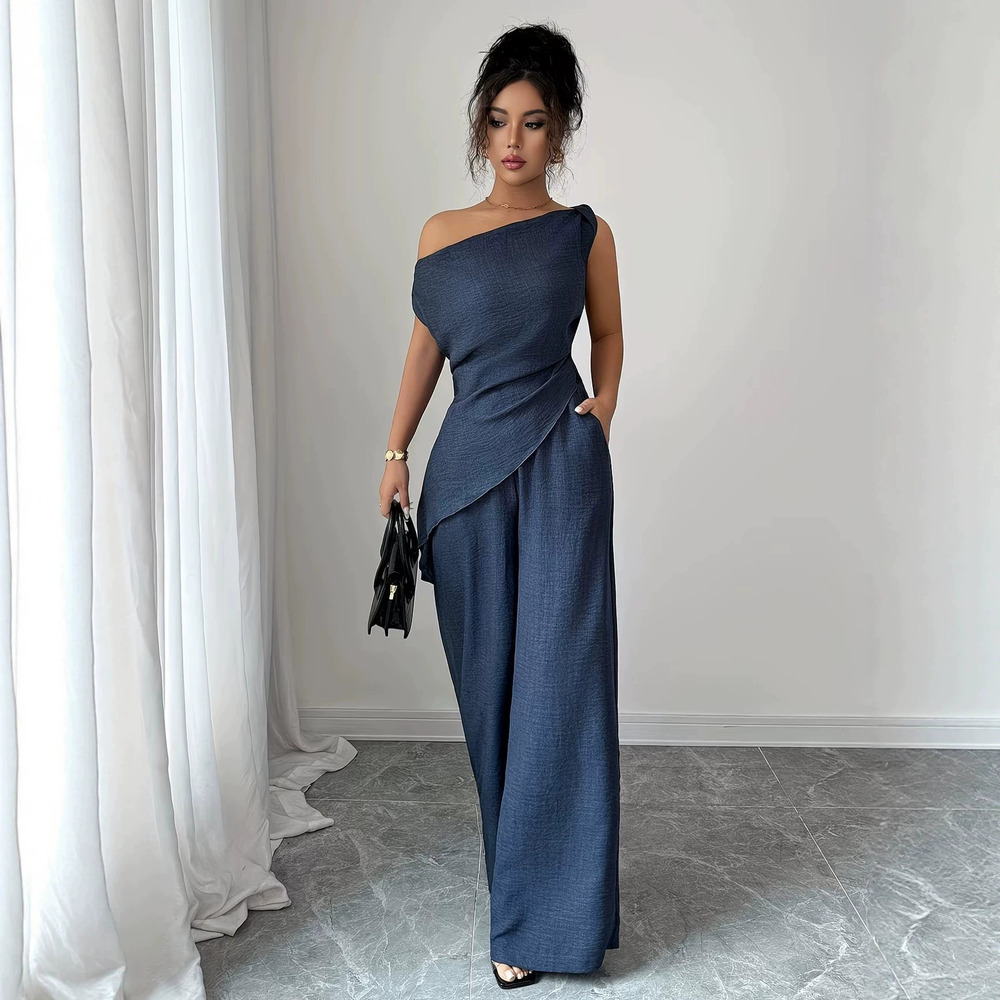 ZARA Women Solid One Shoulder Pocket Zip Pantsuit Work Elegant